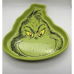 Ceramic Dr. Seuss Grinch Head Serving Tray 12 Inches By 9.75 Inches New